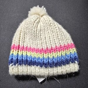 Carter's Beanie 2T-4T Youth White Pink Blue Knit Acrylic Poly Lined Pom‎